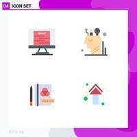 Pack of 4 Modern Flat Icons Signs and Symbols for Web Print Media such as bandit creative wanted mind stationery Editable Vector Design Elements