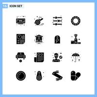 Group of 16 Modern Solid Glyphs Set for data process game creative toggle switch Editable Vector Design Elements