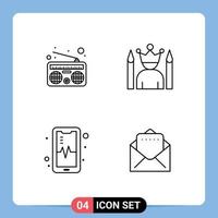 conjunto de 4 iconos de interfaz de usuario modernos símbolos signos para comunicación mobil celebridad superhéroe documento editable vector elementos de diseño