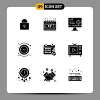 Pictogram Set of 9 Simple Solid Glyphs of security time soccer reverse circle Editable Vector Design Elements