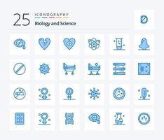 biología paquete de iconos de 25 colores azules que incluye ciencia. laboratorio. amar. cristalería. ciencia vector