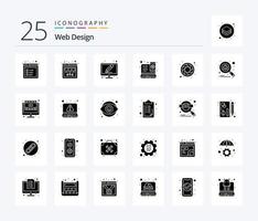 Web Design 25 Solid Glyph icon pack including wheel. color. pencil. web design. responsive vector