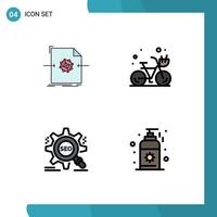 Modern Set of 4 Filledline Flat Colors and symbols such as document seo processing hot website Editable Vector Design Elements