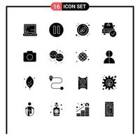 Pictogram Set of 16 Simple Solid Glyphs of bakery camera organic instagram done Editable Vector Design Elements