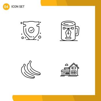 4 User Interface Line Pack of modern Signs and Symbols of security nodes trust cup food Editable Vector Design Elements