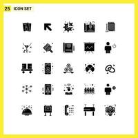 Group of 25 Modern Solid Glyphs Set for notepad home cog estate tools Editable Vector Design Elements