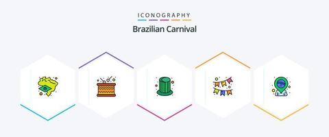 paquete de iconos de 25 líneas completas del carnaval brasileño que incluye marcador de posición. carnaval. sombrero. Brasil. guirnalda vector