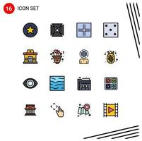 Group of 16 Flat Color Filled Lines Signs and Symbols for building ludo shooting game view Editable Creative Vector Design Elements