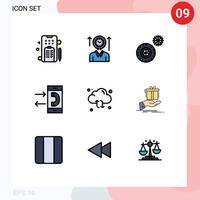 9 Universal Filledline Flat Color Signs Symbols of refresh outgoing tires conversation communication Editable Vector Design Elements