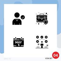 Pictogram Set of 4 Simple Solid Glyphs of check date bag insurance time Editable Vector Design Elements