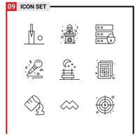 Set of 9 Vector Outlines on Grid for night seat hobby device hobbies mic Editable Vector Design Elements