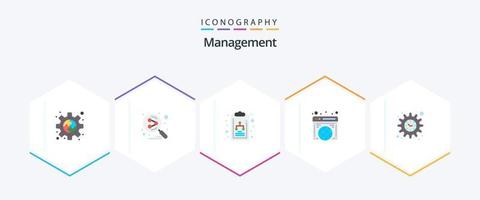 Management 25 Flat icon pack including settings. website. search engine. internet. global vector