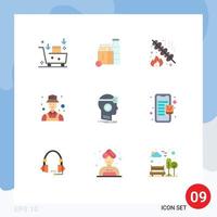 Group of 9 Flat Colors Signs and Symbols for vr user shopping detective party Editable Vector Design Elements