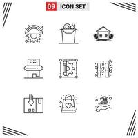 Group of 9 Modern Outlines Set for creative meal urban food cooking Editable Vector Design Elements