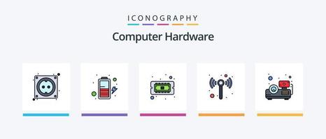 la línea de hardware de la computadora llenó el paquete de 5 íconos que incluye tecnología. hardware. conector computadora. computadora. diseño de iconos creativos vector