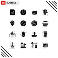 Set of 16 Commercial Solid Glyphs pack for pin map picture location information Editable Vector Design Elements