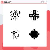 Pack of 4 creative Solid Glyphs of meat mind camping datacenter yourself Editable Vector Design Elements