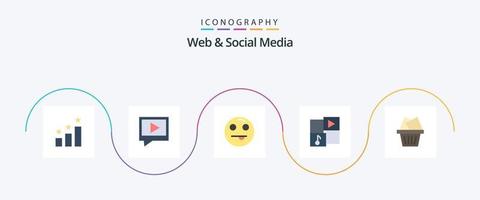 paquete de 5 iconos planos de web y redes sociales que incluye . caja. feliz. correo. música vector