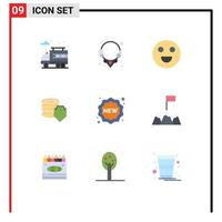 Group of 9 Modern Flat Colors Set for shopping label face badge security Editable Vector Design Elements