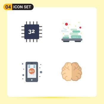 Modern Set of 4 Flat Icons Pictograph of chip click mobile gadget spa mobile Editable Vector Design Elements