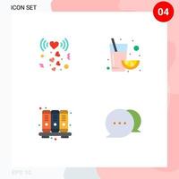 Group of 4 Modern Flat Icons Set for heart knowledge signal orange chat Editable Vector Design Elements