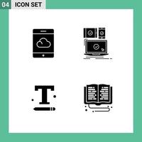 4 Thematic Vector Solid Glyphs and Editable Symbols of backup interface computer responsive text settings Editable Vector Design Elements