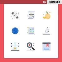 Modern Set of 9 Flat Colors Pictograph of document creative food ineternet globe Editable Vector Design Elements