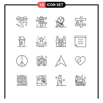 Editable Vector Line Pack of 16 Simple Outlines of pin map signs sword game Editable Vector Design Elements