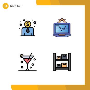 Filledline Flat Color Pack of 4 Universal Symbols of employee cost summer computer alcohol boxes Editable Vector Design Elements