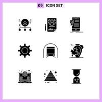 9 Universal Solid Glyphs Set for Web and Mobile Applications vehicle maintenance vehicles file setting application Editable Vector Design Elements