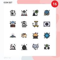 Set of 16 Modern UI Icons Symbols Signs for database world management globe farming Editable Creative Vector Design Elements