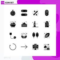 Modern Set of 16 Solid Glyphs and symbols such as fitness soup sales food boy Editable Vector Design Elements