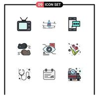 Pictogram Set of 9 Simple Filledline Flat Colors of eye test contact testng smart phone Editable Vector Design Elements