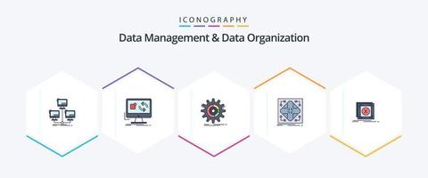 Data Management And Data Organization 25 FilledLine icon pack including network. data. install. progress. management vector