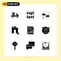 Modern Set of 9 Solid Glyphs Pictograph of chart new switch house buildings Editable Vector Design Elements