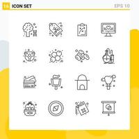 Mobile Interface Outline Set of 16 Pictograms of wedding love plan computer economics Editable Vector Design Elements