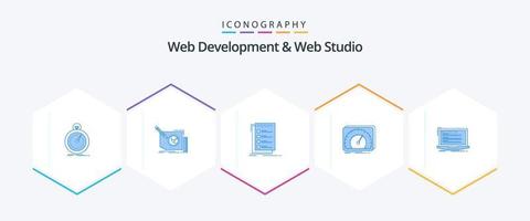 Web Development And Web Studio 25 Blue icon pack including speed. dashboard. page. to do. list vector