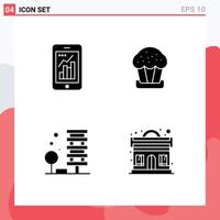 Mobile Interface Solid Glyph Set of 4 Pictograms of graph agriculture mobile cup building Editable Vector Design Elements