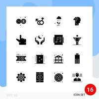 16 Thematic Vector Solid Glyphs and Editable Symbols of pinch melancholy cloud human depression Editable Vector Design Elements