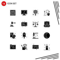 Modern Set of 16 Solid Glyphs and symbols such as tool hardware pc computer focus Editable Vector Design Elements