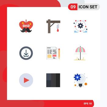 Set of 9 Modern UI Icons Symbols Signs for file store light download apps Editable Vector Design Elements