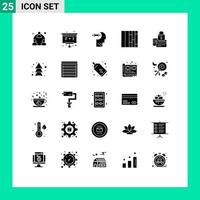 Group of 25 Modern Solid Glyphs Set for secure credit brian card gird Editable Vector Design Elements