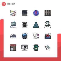 Mobile Interface Flat Color Filled Line Set of 16 Pictograms of board file internet document data Editable Creative Vector Design Elements