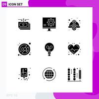 Modern Set of 9 Solid Glyphs Pictograph of pollution co error labour hard Editable Vector Design Elements