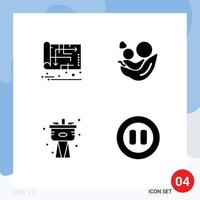 Mobile Interface Solid Glyph Set of 4 Pictograms of blueprint heart map baby plumber Editable Vector Design Elements