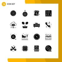 Universal Icon Symbols Group of 16 Modern Solid Glyphs of vision video game honor mechanics development Editable Vector Design Elements