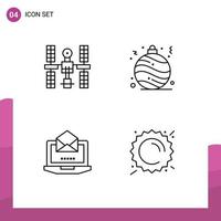 Universal Icon Symbols Group of 4 Modern Filledline Flat Colors of complex laptop satellite christmas open Editable Vector Design Elements