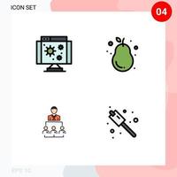 paquete de 4 signos y símbolos de colores planos de línea de relleno modernos para medios de impresión web, como virus de la organización biológica, guayaba, elementos de diseño de vectores editables humanos