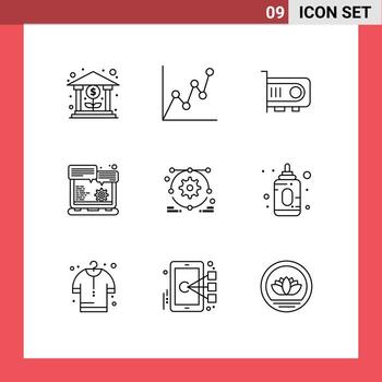 Modern Set of 9 Outlines and symbols such as setting development power option website browser Editable Vector Design Elements
