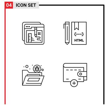 Universal Icon Symbols Group of 4 Modern Filledline Flat Colors of browser html education coding file Editable Vector Design Elements